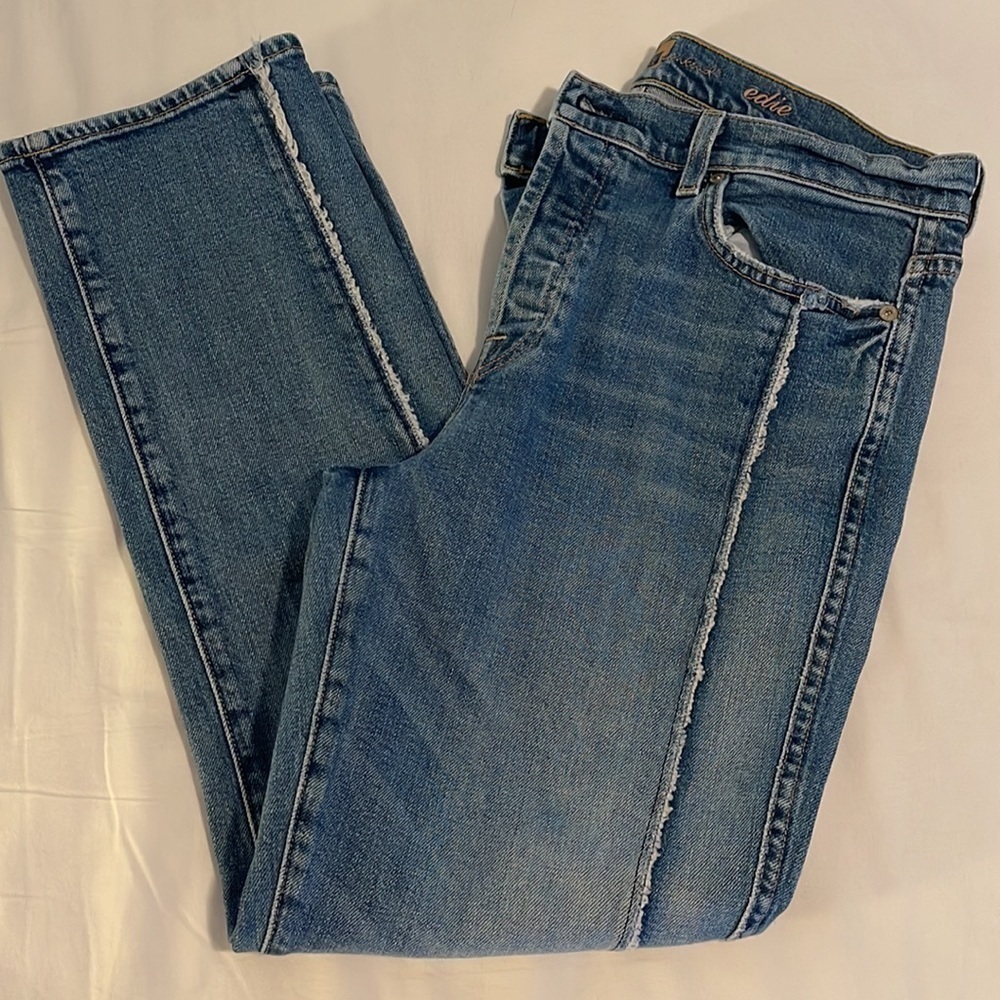 7 For All Mankind Edie High Waist Crop Straight Jeans with Frayed Seams Size 10